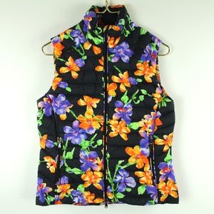 RLX Ralph Lauren Golf Black Quilted Multicolor Floral Pattern Sleeveless Vest S